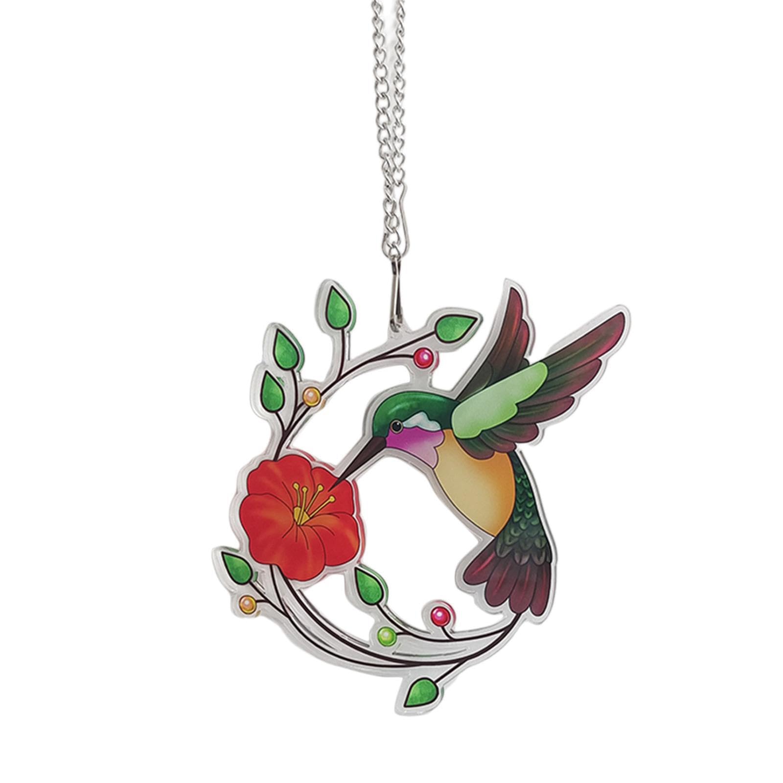 PIXZCSA Birds Window Hanging Decor Art Pendant Ornaments Catch Sunlight With Vibrant Hummingbird Stained Glass Window Prisms Hummingbird Stained Glass Crystal