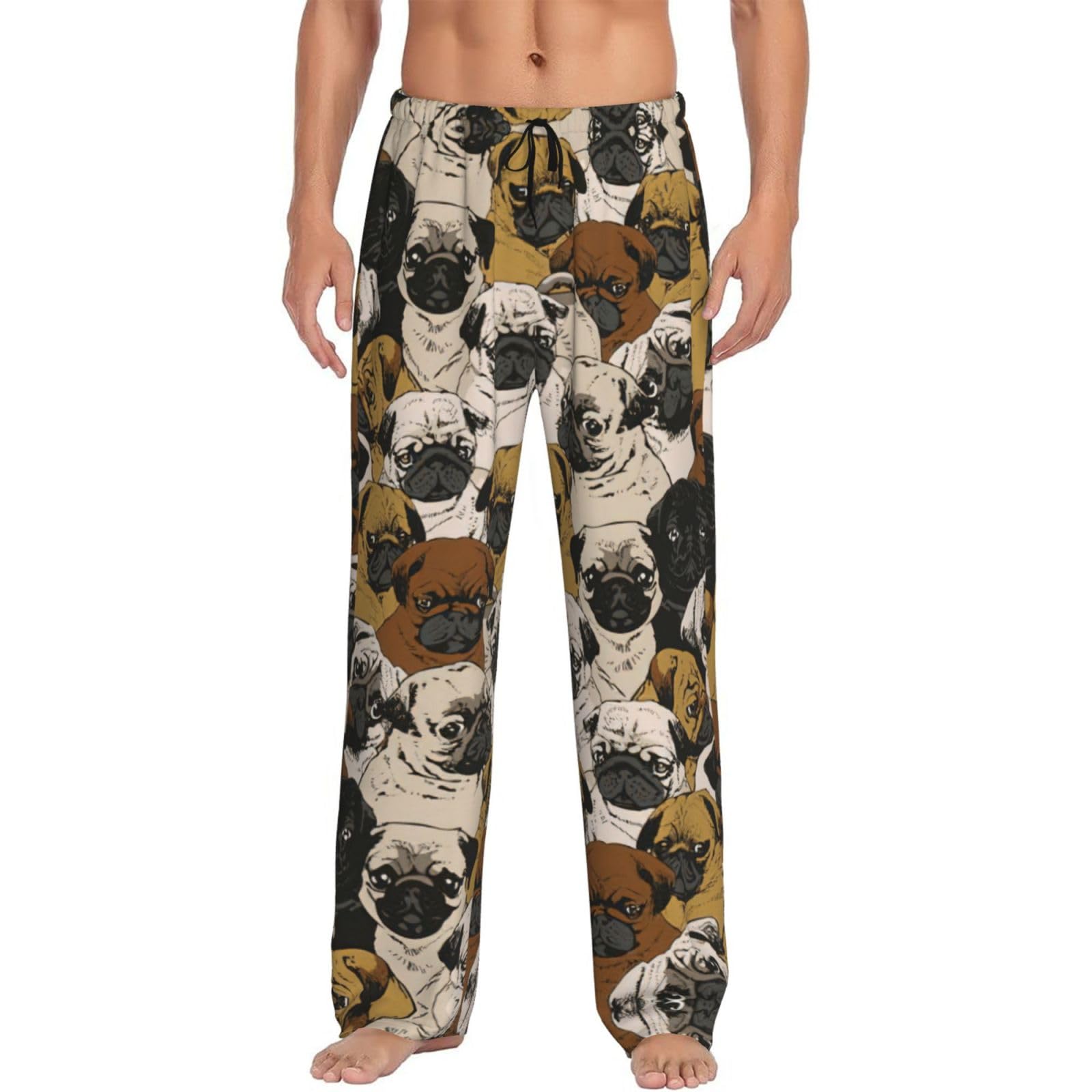 Sdegtho Men's Black Imagen De Pug Pajama Bottom Pants Sleepwear Lounging Relaxed House Pjs Pants With Side Pockets
