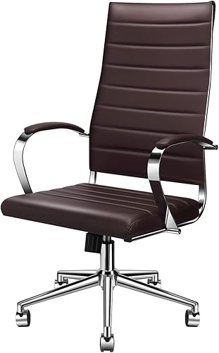 Miniatura 14 de Silla de oficina de cuero negro moderna de mediados de siglo con reposabrazos, silla de escritorio giratoria ajustable para oficina en casa, silla