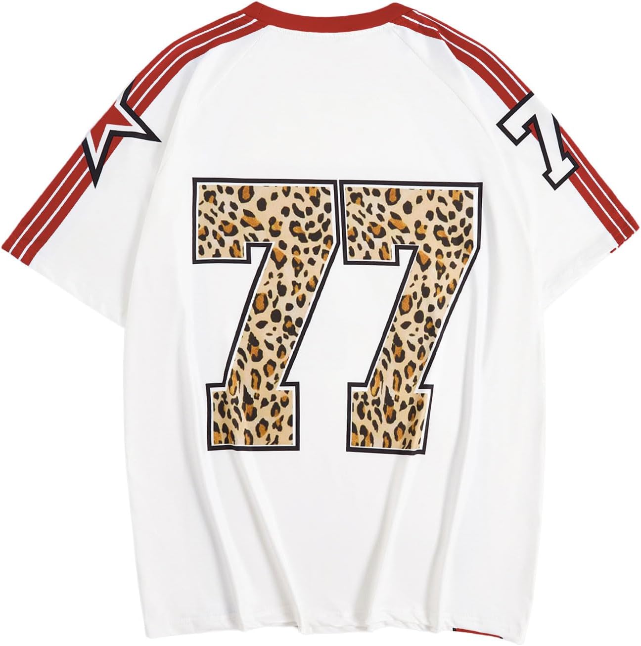 WDIRARA Women's Leopard Number Print Jerseys Oversized Colorblock Drop Shoulder Crew Neck Short Sleeve T-Shirt - Image 3