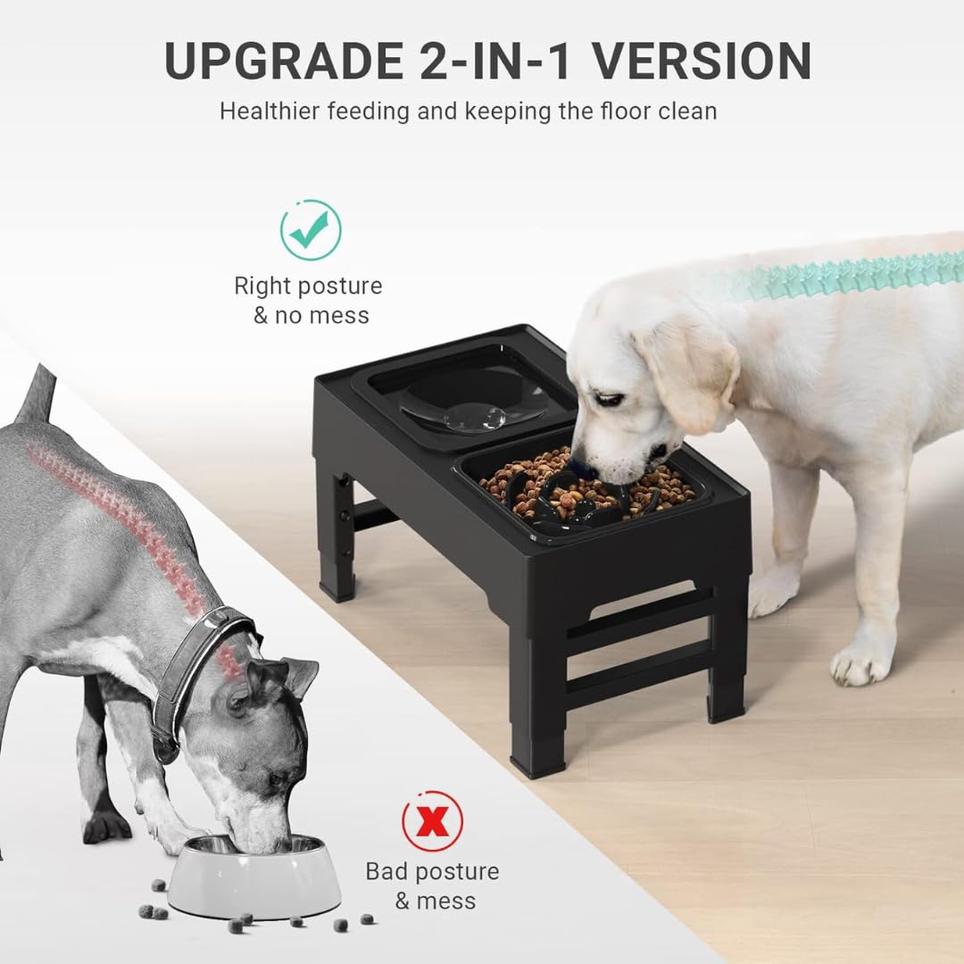 House of Pets Adjustable Elevated Dog Bowls, 4-Height Stand (3.4"–11.3") for Small, Medium & Large Dogs, No-Spill Water Bowls, Reduces Neck & Joint Strain (Slow Feeder Bowl) 2