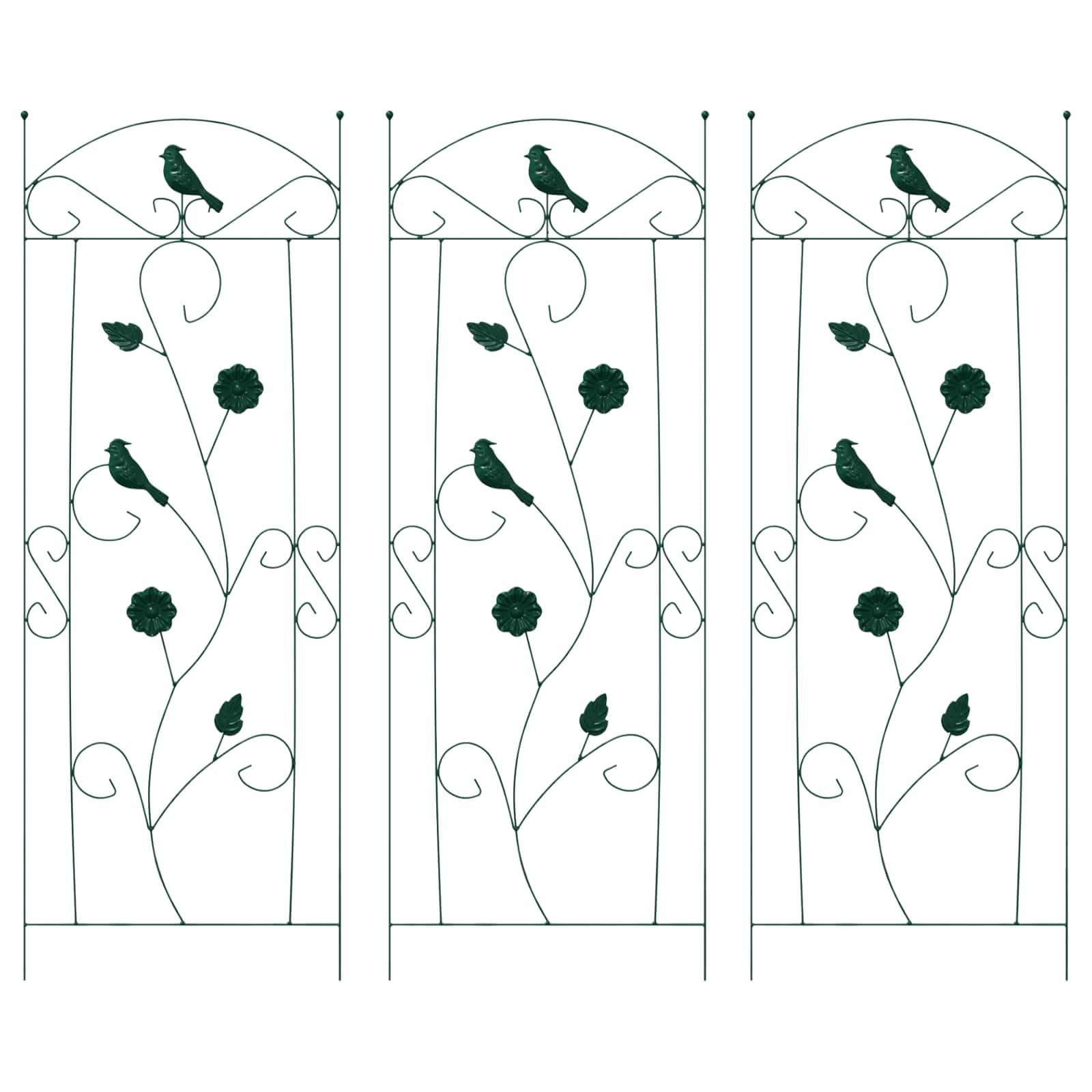 Gartenzaun 3er Set Rankhilfe für Kletterpflanzen, Metall Steckzaun 110 x 40 cm, Dekorative Beetumrandung für Garten und Terrasse, Grün