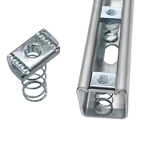 Miniatura 5 de Tuercas de canal de puntal 38-16, paquete de 10 tuercas de resorte estándar gruesas con uso chapado en zinc en puntales de canal