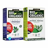 INDUS VALLEY BIO ORGANIC Indigo and Herbal Henna Powder for Hair Colour Combo Pack of 250 gm Each