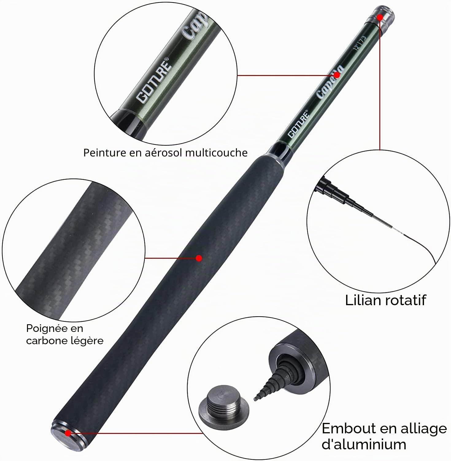 Goture Kit de pêche Tenkara 30T en Fibre de Carbone Portable 3,6 m
