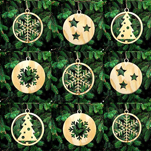 9 Stück Christbaumschmuck aus Holz Schneeflocken Sterne...