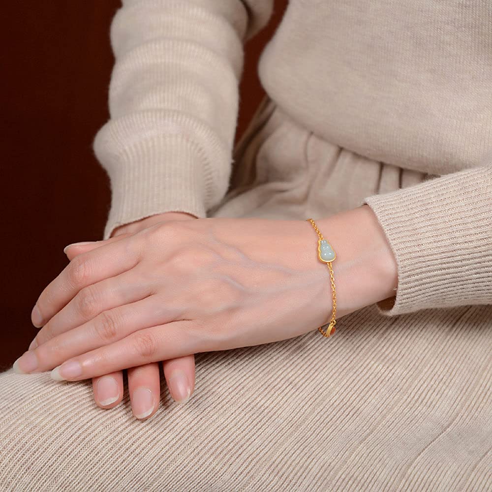 Girls Accessories Bracciale in Argento Sterling 925 Vintage per Donna Semplice Zucca di Giada placcata in Oro Fascino Classico per Gioielli Spiaggia Estiva Birthday Gift