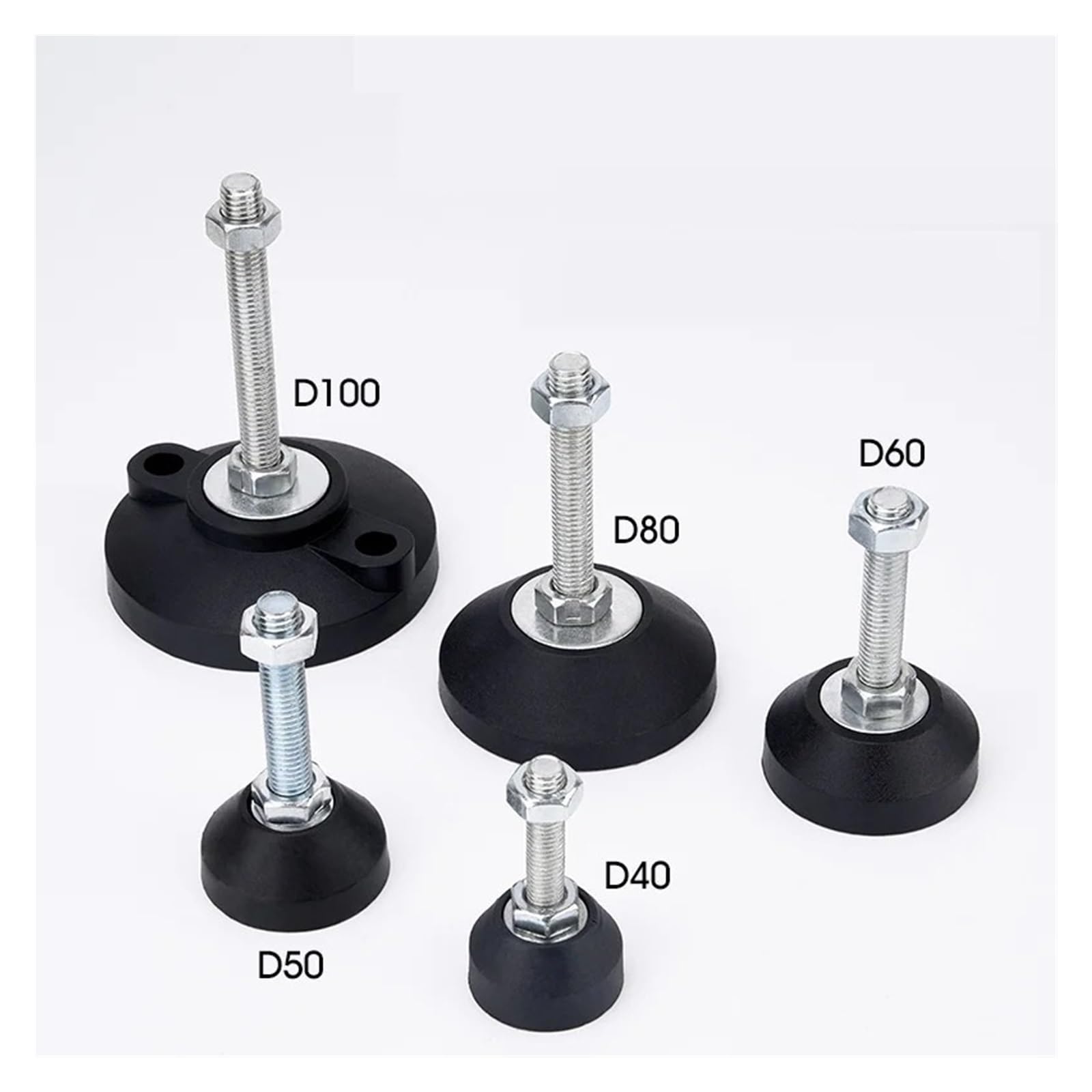 Set di 1 piedini di livellamento in pelliccia, 4 pezzi, diametro 40 mm, base girevole filettata per tornio, adatti per M5, M6, M8, M10, M12, altezza 1 1 m