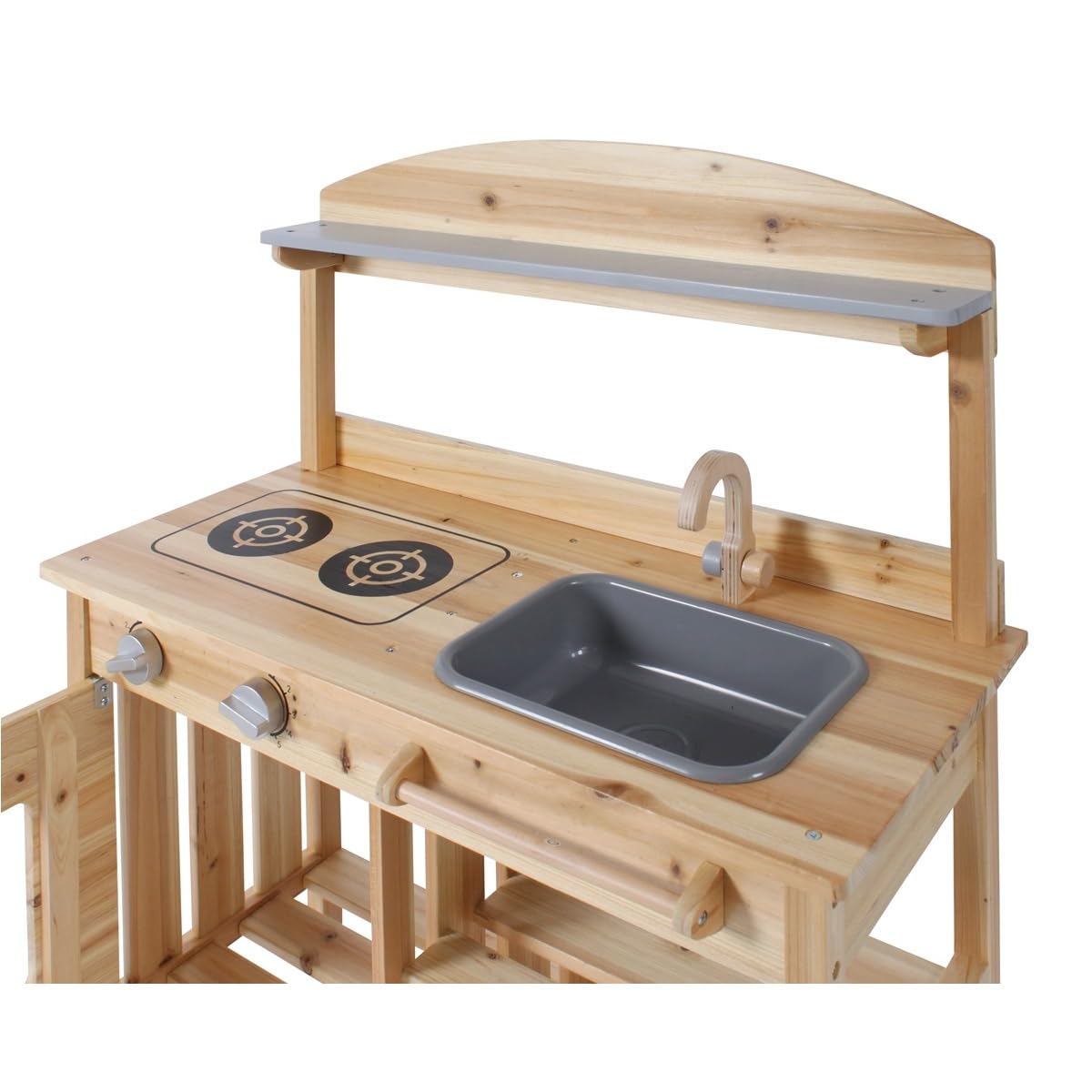Bayer Chic 2000 Matschküche, unbehandelt, vollmassives Holz, Outdoor-Kinderküche, für Kinder ab 3 Jahren, Naturholz | Robuste Outdoor-Spielküche für Kinder ab 3 Jahren. Mit Kochfeld, herausnehmbarem Spülbecken, Wasserhahn und viel Stauraum