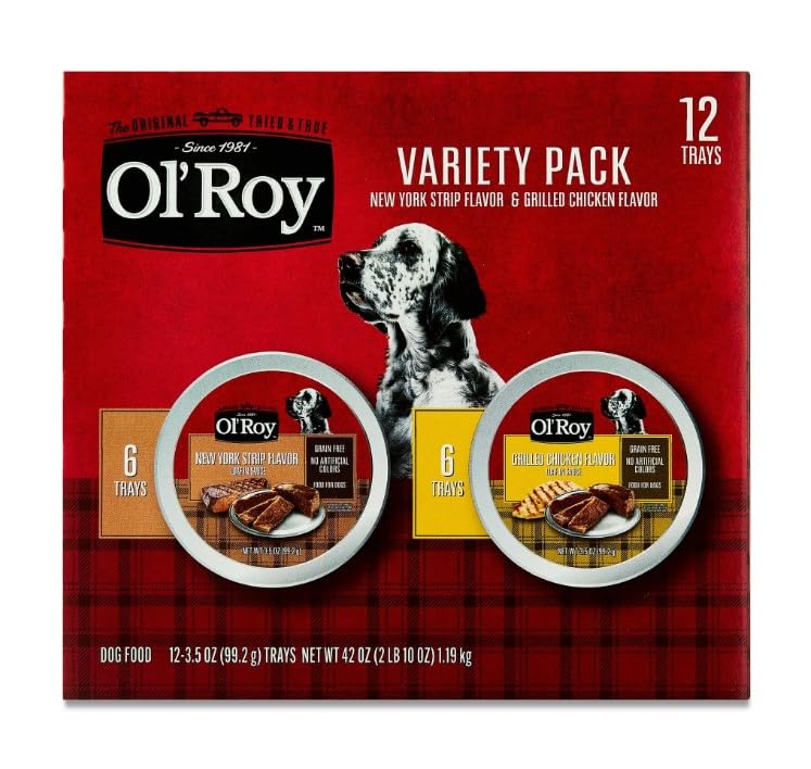 Ols~Roys Grain-Free Wet Dog Food Variety Pack ~ (24 Count) ~ (3.5 Oz Cups) ~ New York Strip & Grilled Chicken Flavor No Corn Wheat or Soy All Natural No Artificial Colors or Flavors Daily Feeding