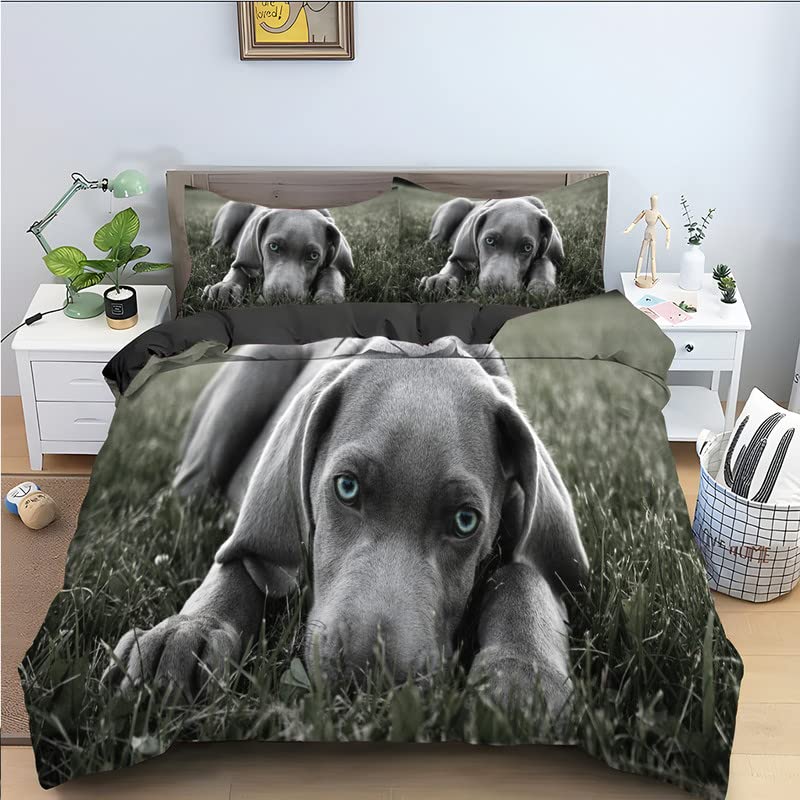 Parure de lit 90x190 enfant chien gris en microfibre douce avec sa taie d'oreiller 65x65