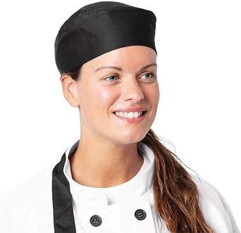 Nisbets Essentials Chef Skull Caps in Black Polycotton with Elasticated Back - One Size - Pack of 2, Black, One Size