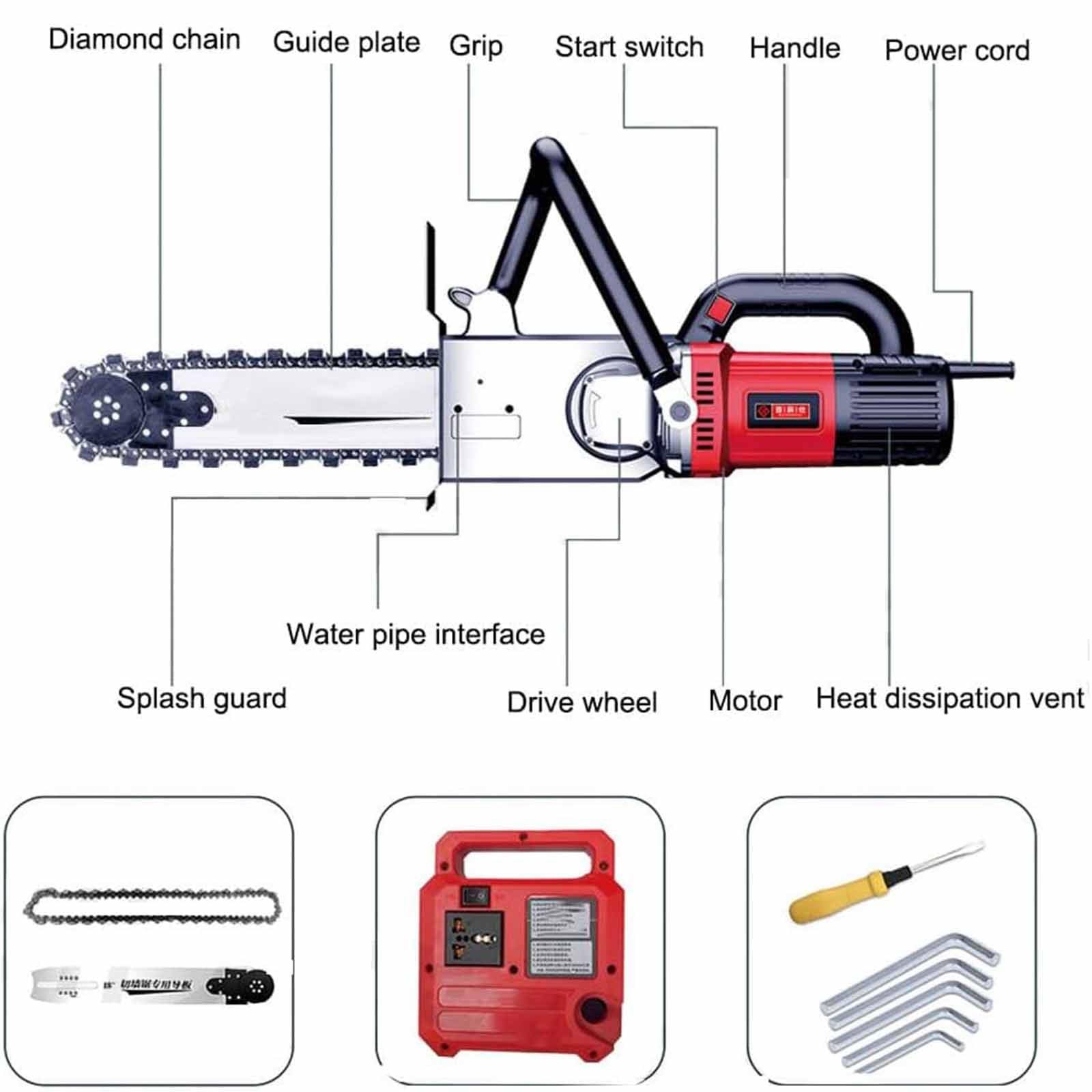 Sierra Eléctrica para Hormigón 7800W/8800W máquina de corte de piedra,Profundidad de Corte 350mm/480mm,Máquina Ranuradora de Pared con Tubería de Agua Bomba Agua Hoja,8800W