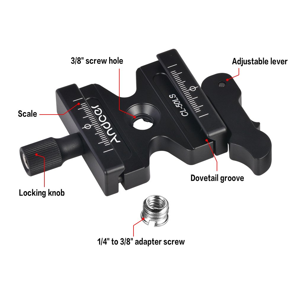 Andoer CL-50LS Quick Release Plate z regulowaną dźwignią przycisk 1/4" i 3/8" otwór na śrubę płyta statywu do Arca Swiss Standard płytka szybkozłączka głowica kulowa statyw