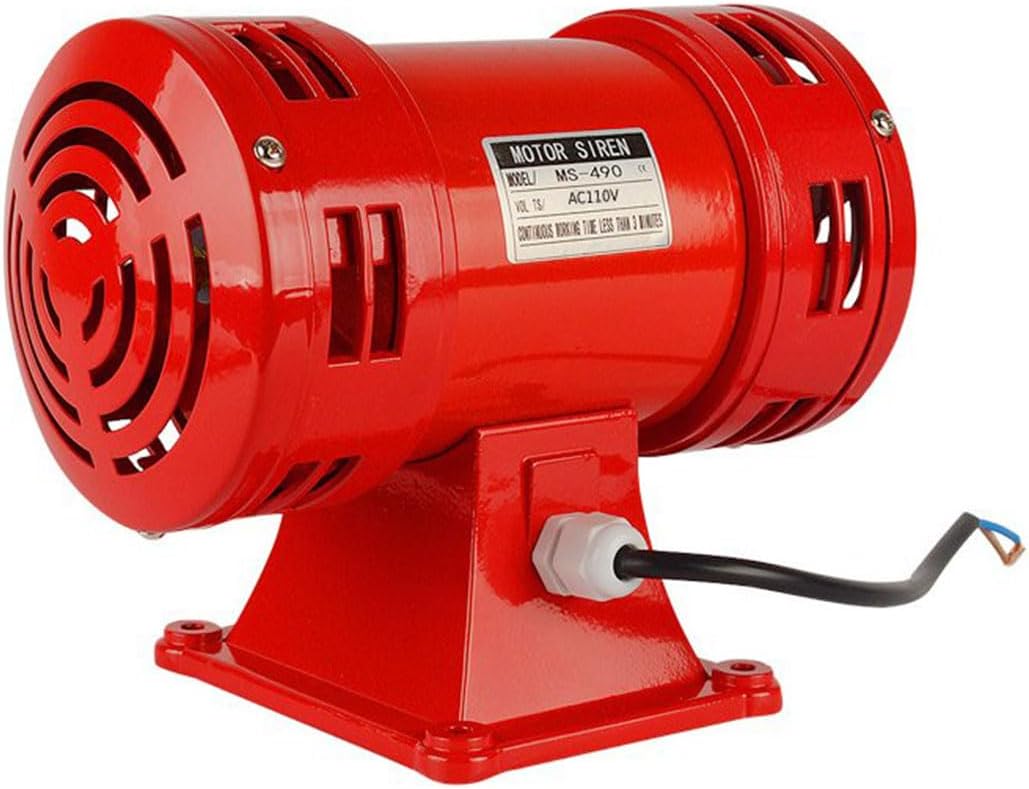 Base Mount Air Raid Siren, 120dB Electric Emergency Safety Alarm, Motor Driven Metal Air Horn, Continuous Loud Tornado Alarm 110V
