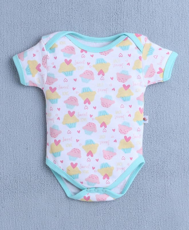 Image of BUMZEE Baby Girls Regular Fit Half Sleeves Round Neck Cotton Bodysuit /Onesie /Leotard,Pack of 3