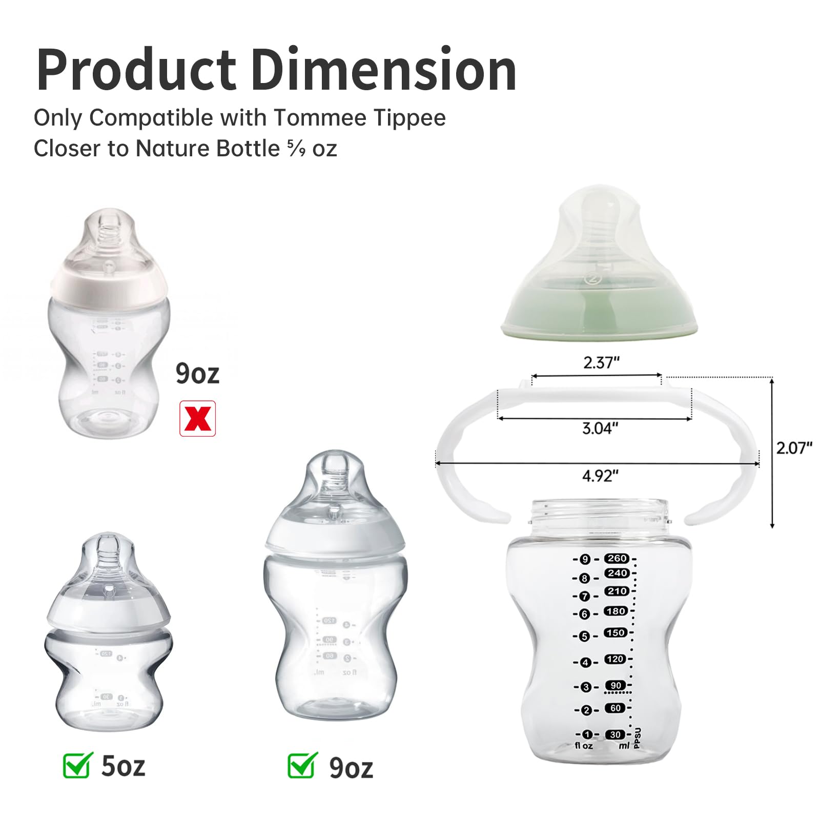 4Pack Bottle Handles for Tommee Tippee Closer to Nature Bottle 5/9oz, Bottle Holder for Easy Grip, Eay to Clean and Install, White and Pink (Only Compatible with Tommee Tippee Closer to Nature Bottle)