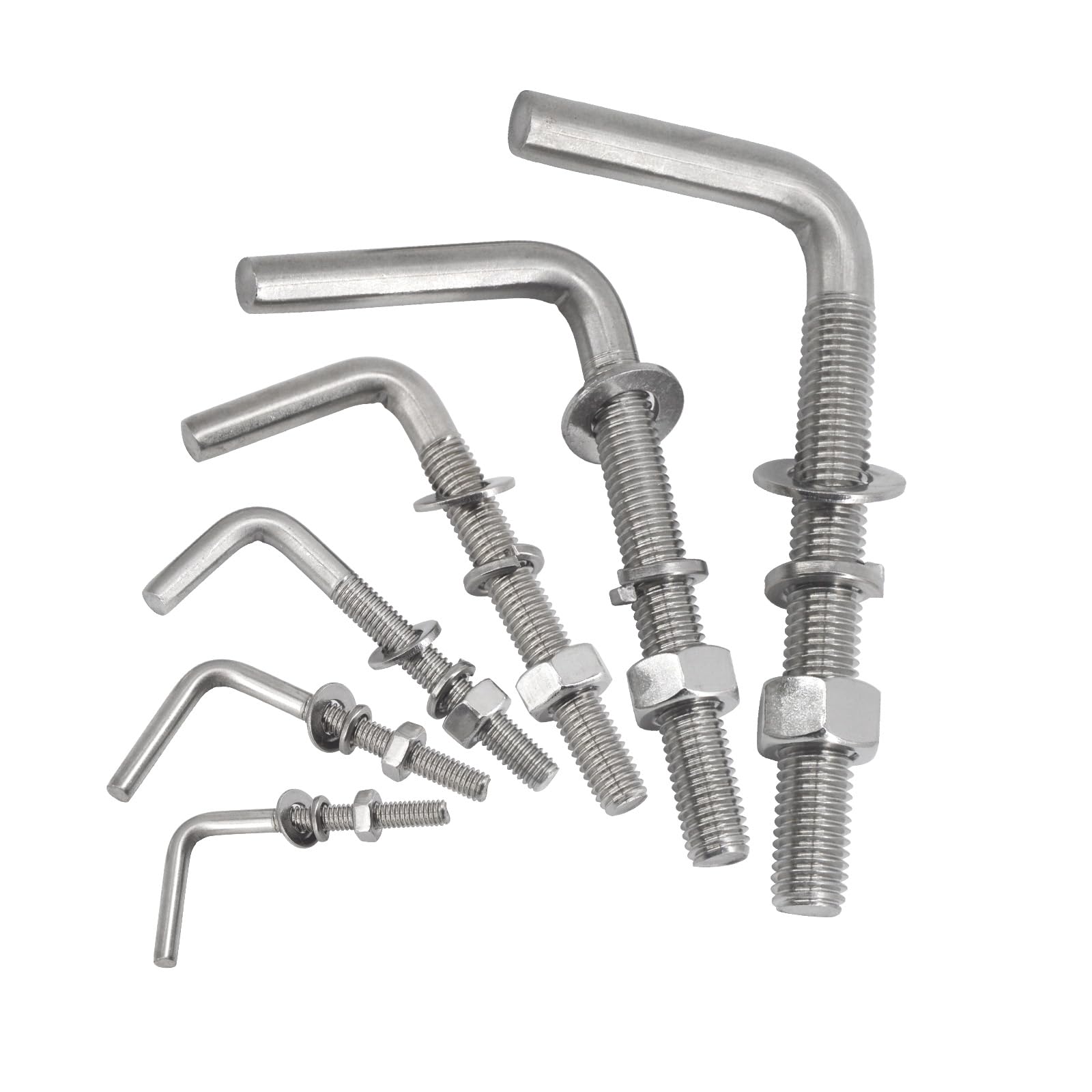 Kit di 2 bulloni filettati a forma di L, M12 x 100 mm, in acciaio inox 304, viti quadrate e ganci per appendere