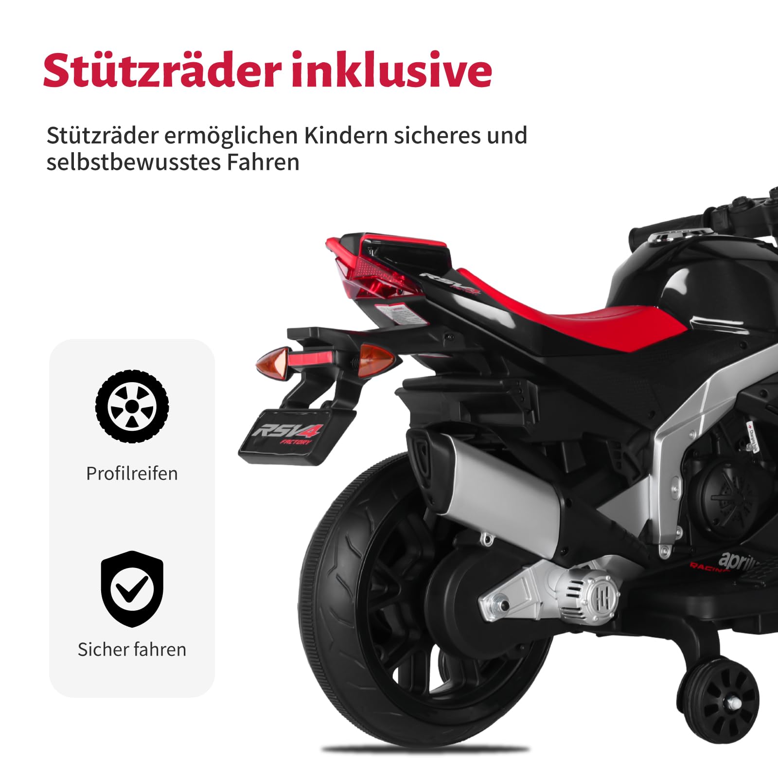 TCARAIWEN ​​12V Elektro-Motorrad für Kinder, Batteriebetriebenes Kinder-Moped, Elektrisches Motorrad ab 3 Jahren, Schwarz
