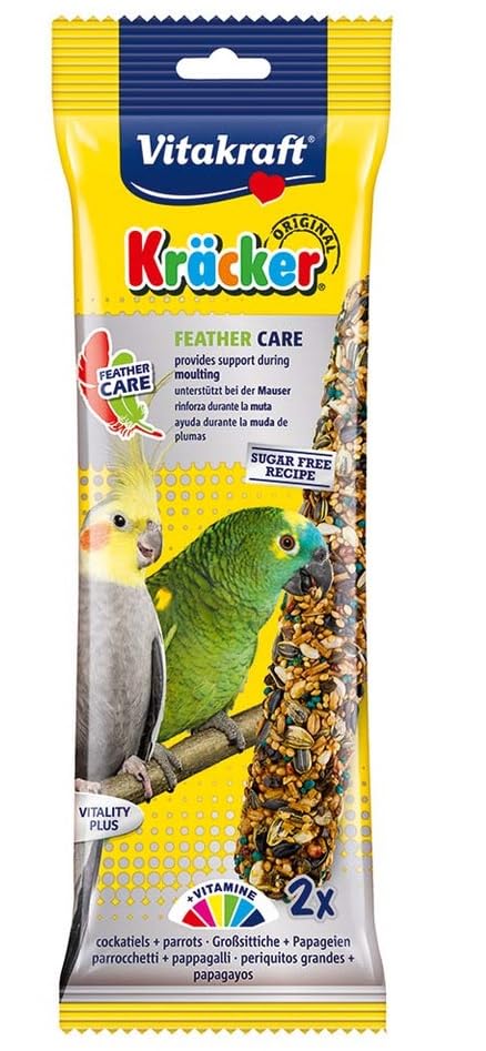 Vitakraft Kracker FEATHER CARE 2 STICK PACK for COCKATIEL SMALL PARROTS etc Cockatiels With Vitamins and Minerals NO ADDED SUGAR