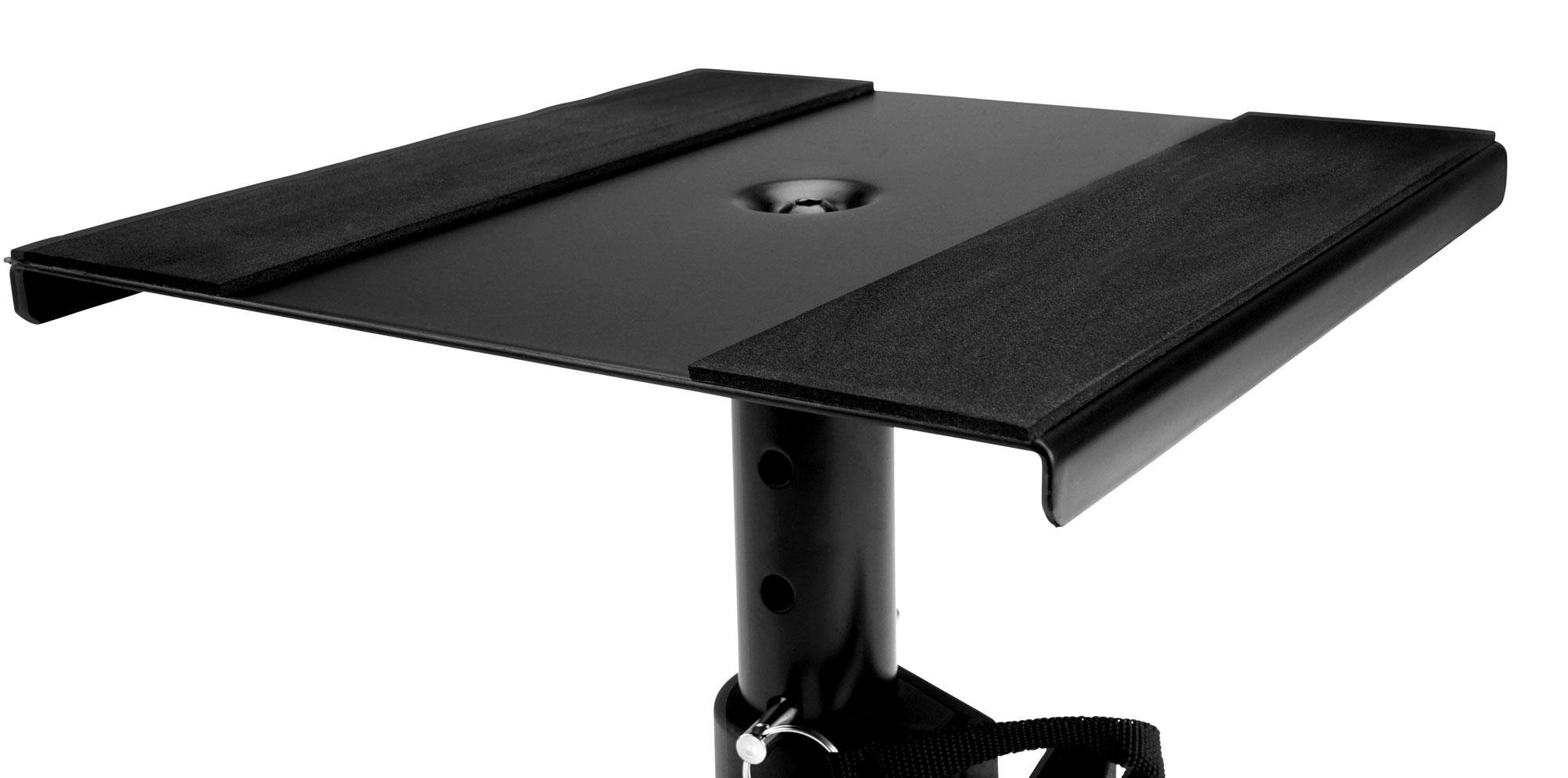 Hercules DJMonitor 32 Tischstativ Set (kompaktes Aktiv-Lautsprecher Paar mit 15W pro Satellit, 3"-Tieftöner & dualem Bass-Schacht im praktischen Set inkl. 2 Tischstativen für Studiomonitore) Schwarz