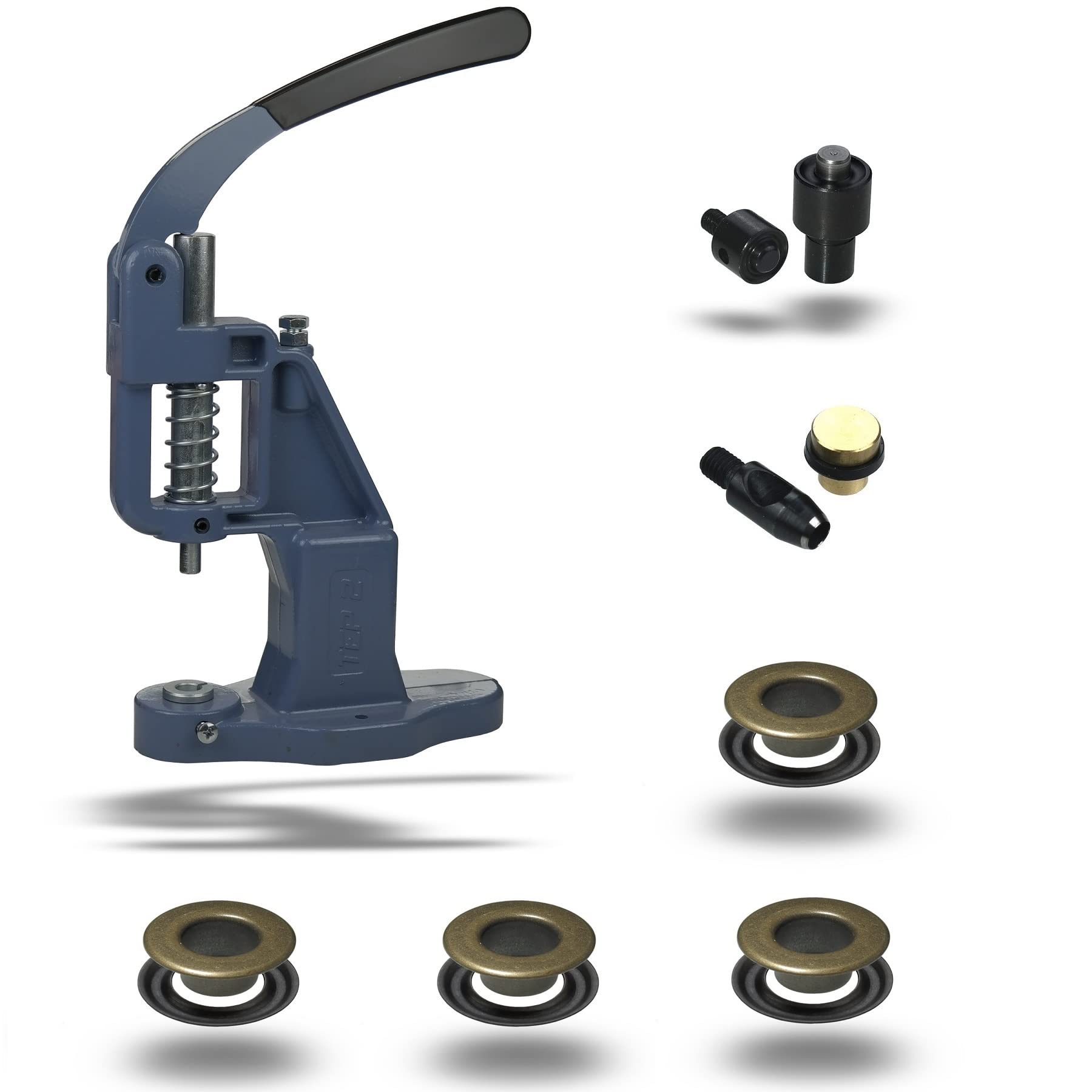 IstaTools Set pressacavo + utensile per occhielli + utensile di alta qualità + 120 occhielli T-3 – ottone inossidabile (ottone anticato, 4 x 8 x 5,30 mm)
