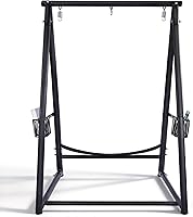 Vista 3 de YOXIFOC Base reforzada y soporte de hamaca de estructura triangular con 2 cestas de almacenamiento, soporte de columpio con 3 ganchos