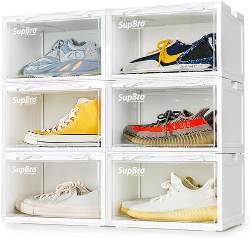 Miniatura 2 de SupBro Caja de colección LED, control de voz, caja de almacenamiento de zapatos de fácil acceso, almacenamiento apilable para zapatos con puerta de