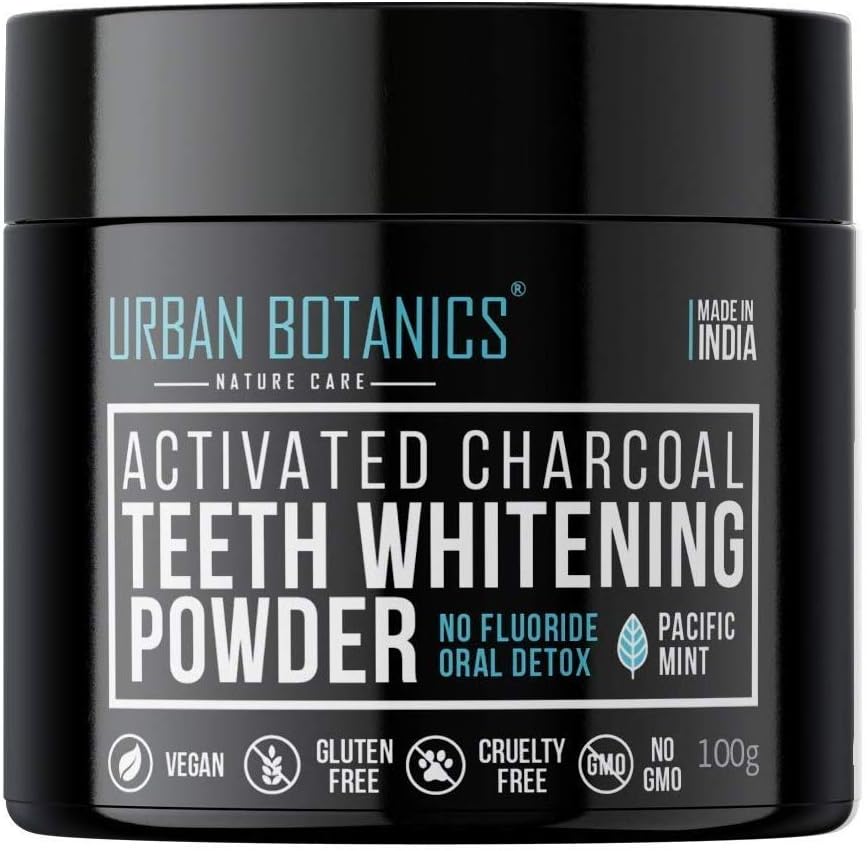 UrbanBotanics® Activated Charcoal Teeth Whitening Powder - Enamel Safe Teeth Whitener - Suitable for Sensitive teeth - 100g (Mint Flavor)