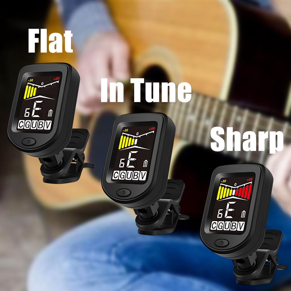 CANTUS Rechargeable Guitar Tuner, Clip on Tuner with Guitar Bass Ukulele Violin Chromatic Tuning Modes (Black) - Image 3