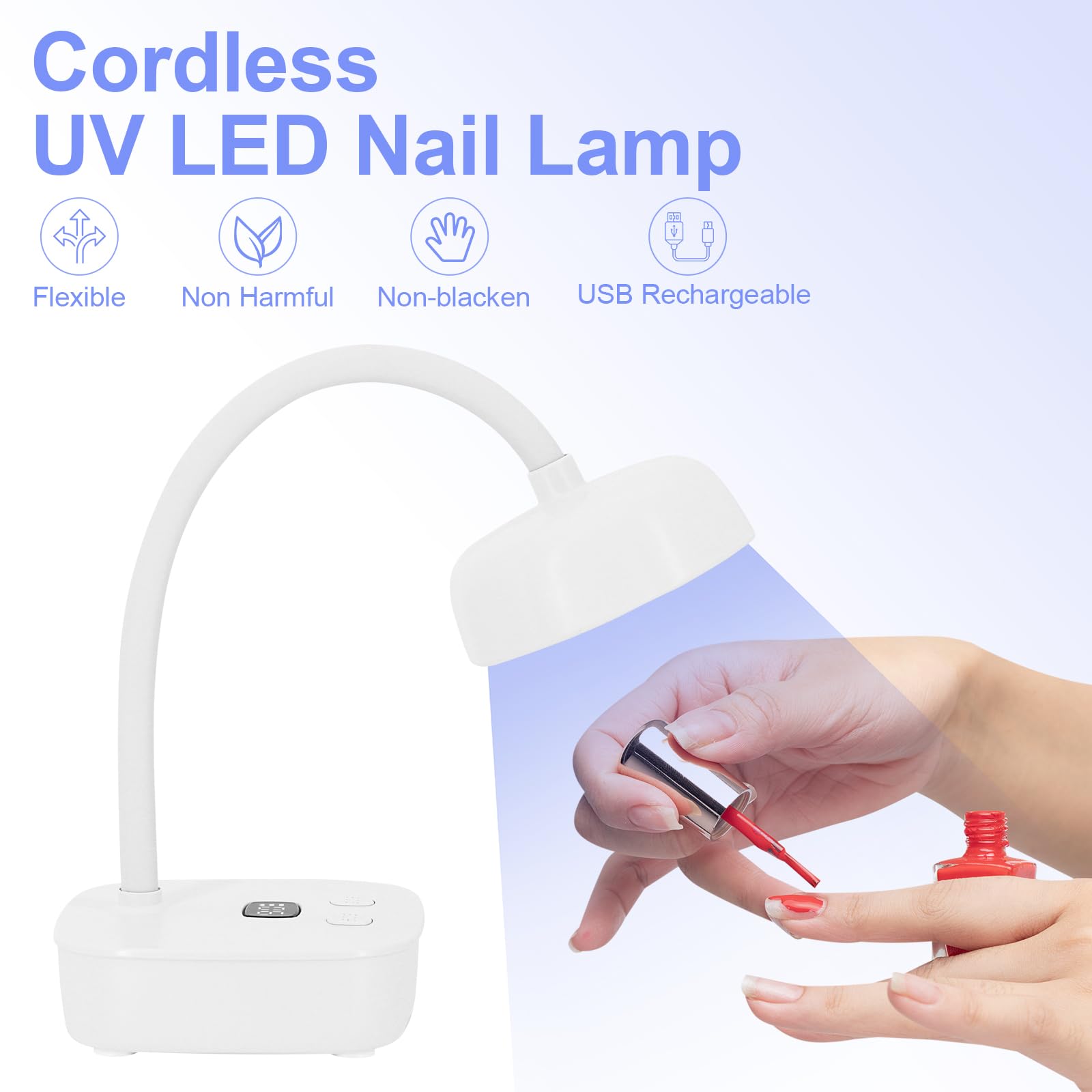 wenxintek UV LED Nail Lamp,Rechargeable LED Nail Light Nail Dryer with Auto Sensor,2 Timers & LCD Display,12W Gooseneck Flash Cure Nail Lamp for Acrylic Nails Extension Gel Salon Home DIY