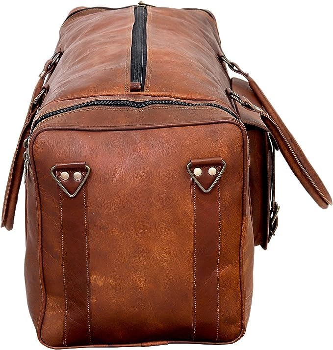 Leather Duffle Bag for Men Luggage Handmade Travel Bag Carry On Luggage Weekender Bags Overnight Gym Sports Cabin Holdall Bag For Airplanes Men And Women (21 Inch Brown) - Image 6