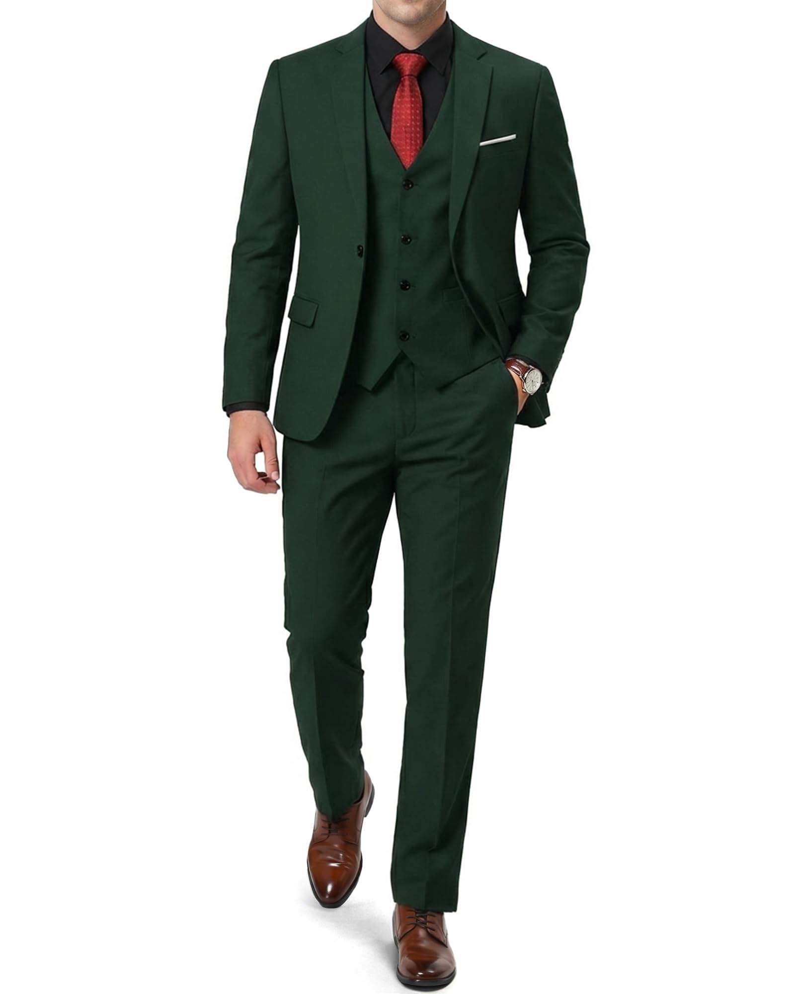 Mens 3 Piece Suit Blazer, Slim Fit Tux with One Button, Jacket Vest Pants & Tie Set for Party, Wedding and Business