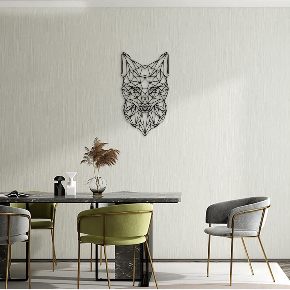 Décoration Murale Tête De Loup Géométrique Métal - 30cm Noir - Art 3D Pour Salon, Bureau