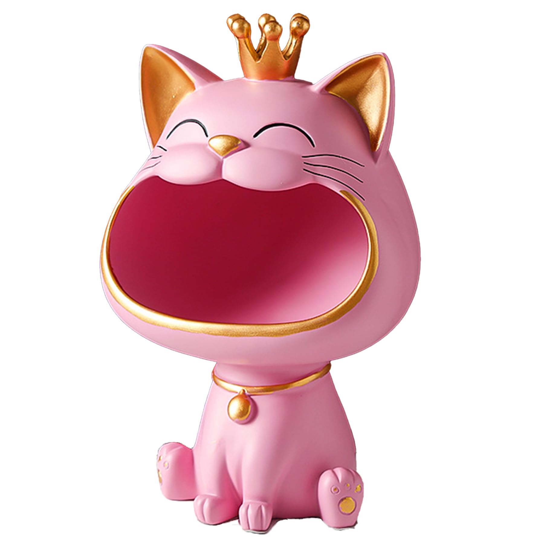 Moaobooh Statua di Gatto Fortunato, Decorazione per Casa e Ingresso, con Gatto che Ride e Chiavi, Scatola per Piccoli Oggetti (Rosa)