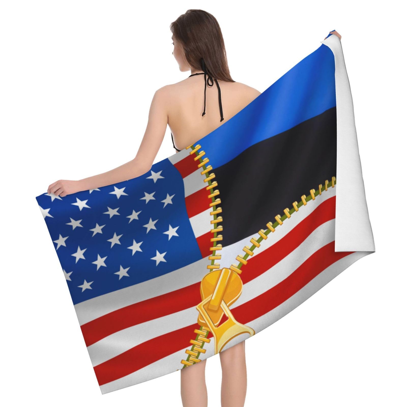 HLBSDM Microfiber America Flag and Estonians Flag Beach Towel Quick Dry Soft Sand Free Beach Towels for Pool Swim Beach Lightweight Thin Towel