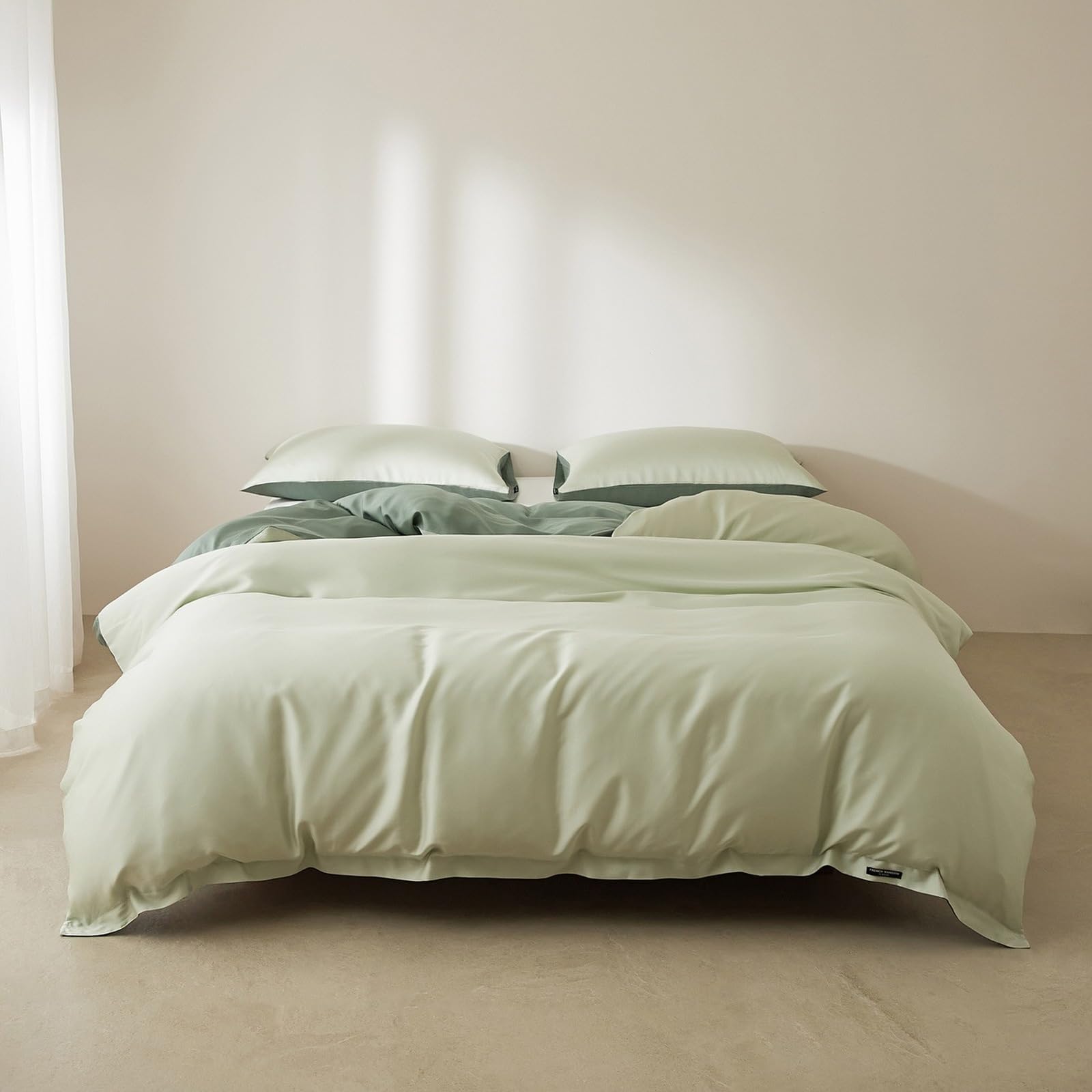 Housse de couette coton 150x200 cm verte réversible avec ses deux taies