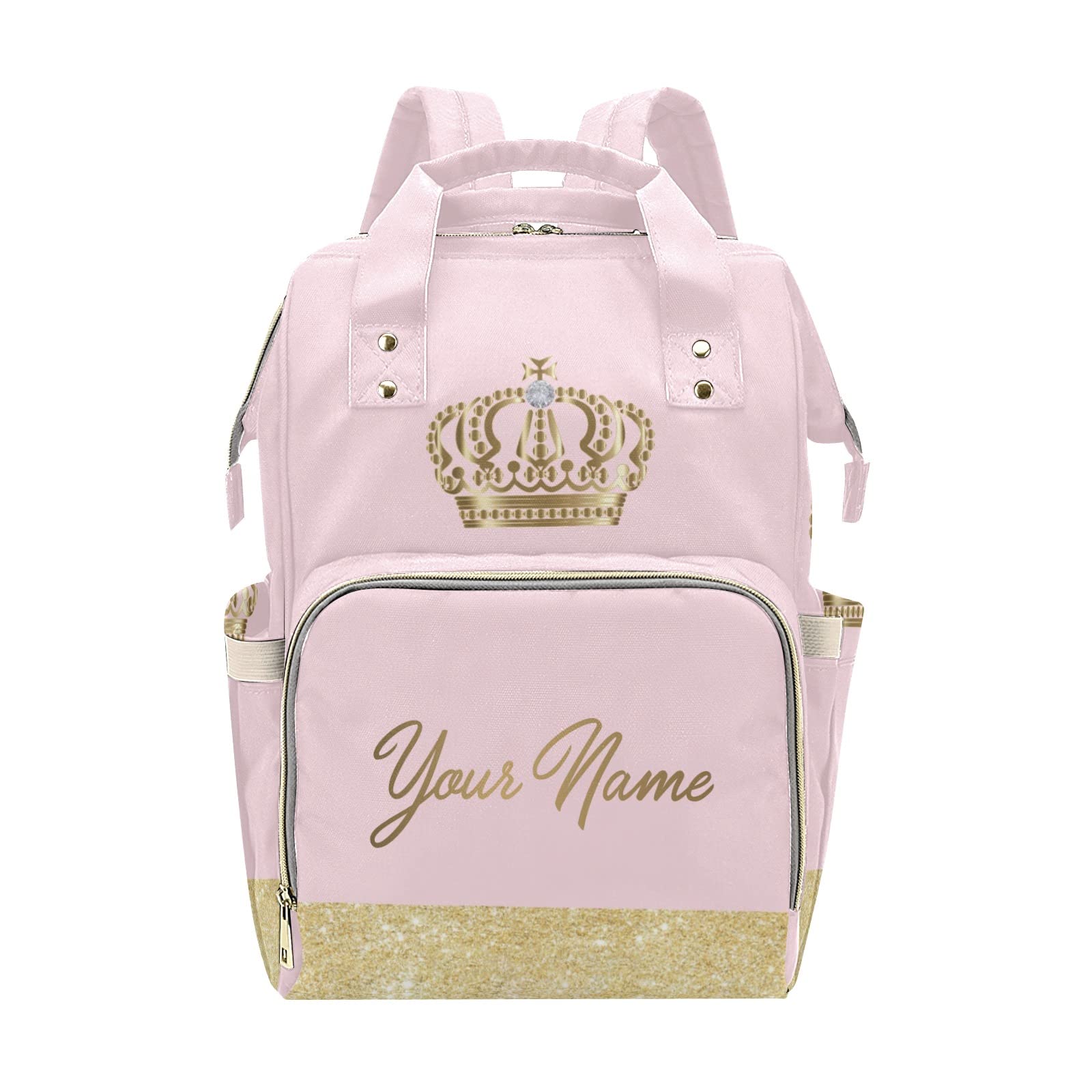 Personalized Diaper Bag Backpack - Baby Girl Diaper Bag Backpack for Dad Boy Men with Name - Princess Gold Crown Diamond