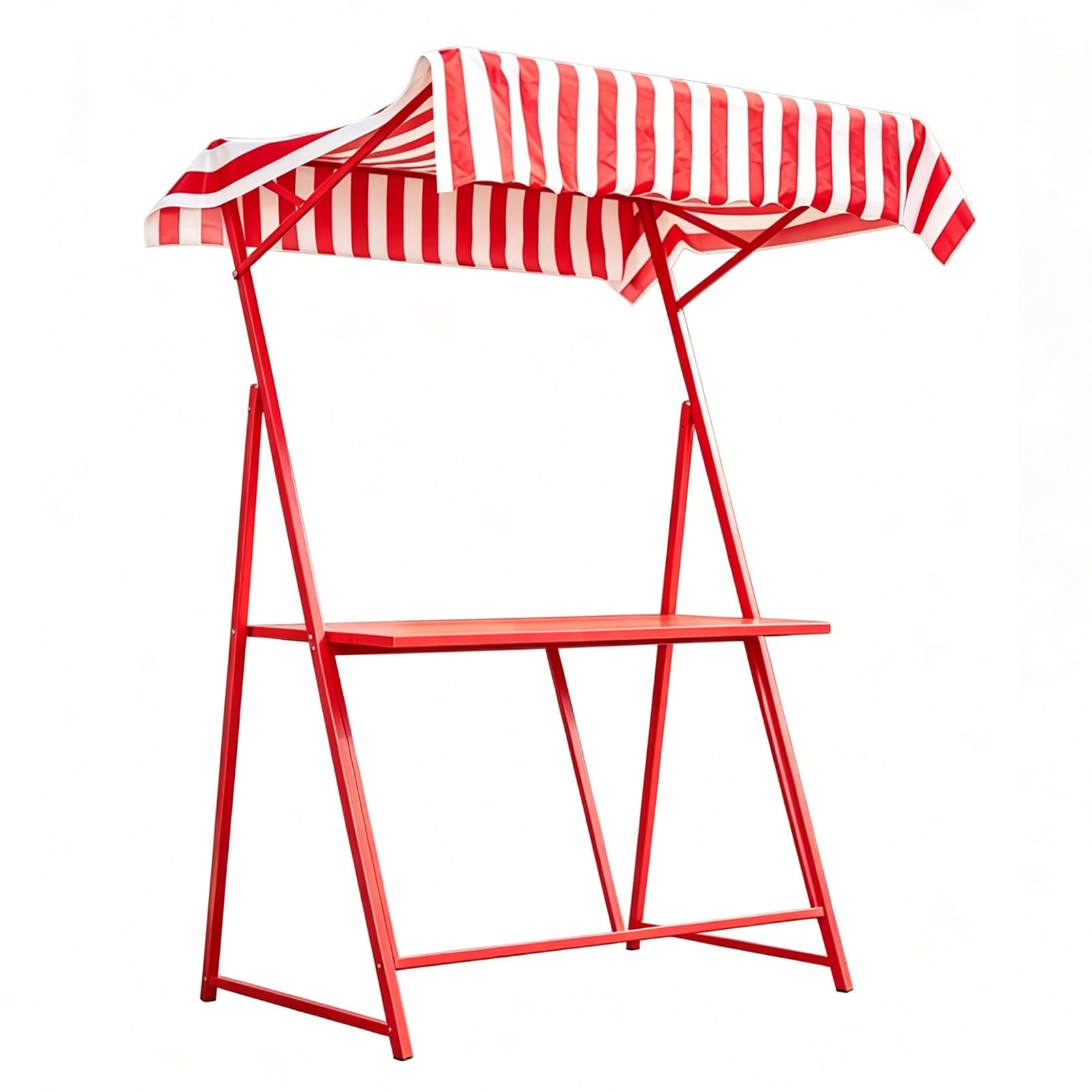 Outdoor Portable Vendor Cart with Waterproof Striped Canopy, Farmers Market Display, Roadside Bakery Events(Red)
