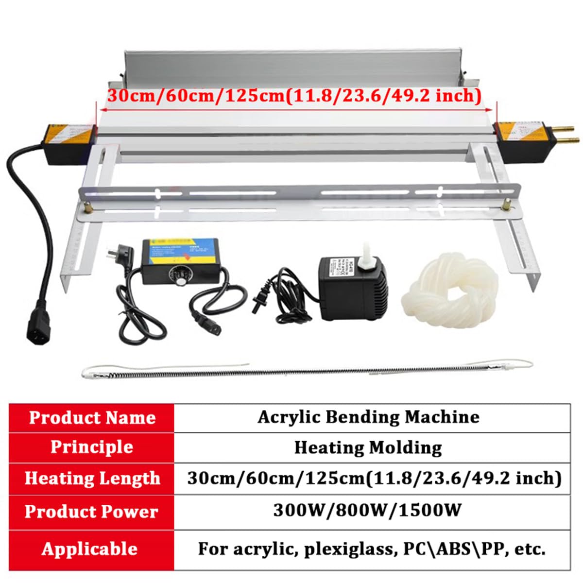 Dobladora de acrílico de 30 cm/60 cm/125 cm, máquina dobladora de plástico PVC, Calentador de Caja de luz con Soporte, Calentador de PVC, dobladora de calefacción en Caliente,125cm