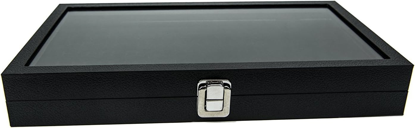 HUJI Glass Top Ring Display Showcase With Velvet Insert Liner Jewelry Organizer (1, 72 Slot Case)