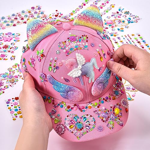 vamei Baseballkappe Bastelset Kinder Geschenke für Mädchen 4 5 6 7 8 9 10 11 Jahre Schirmmütze Basteln DIY Baseballkappe mit Einhorn Aufkleber Flügel Meerjungfrau Mädchen Geschenk Einschulung Mädchen
