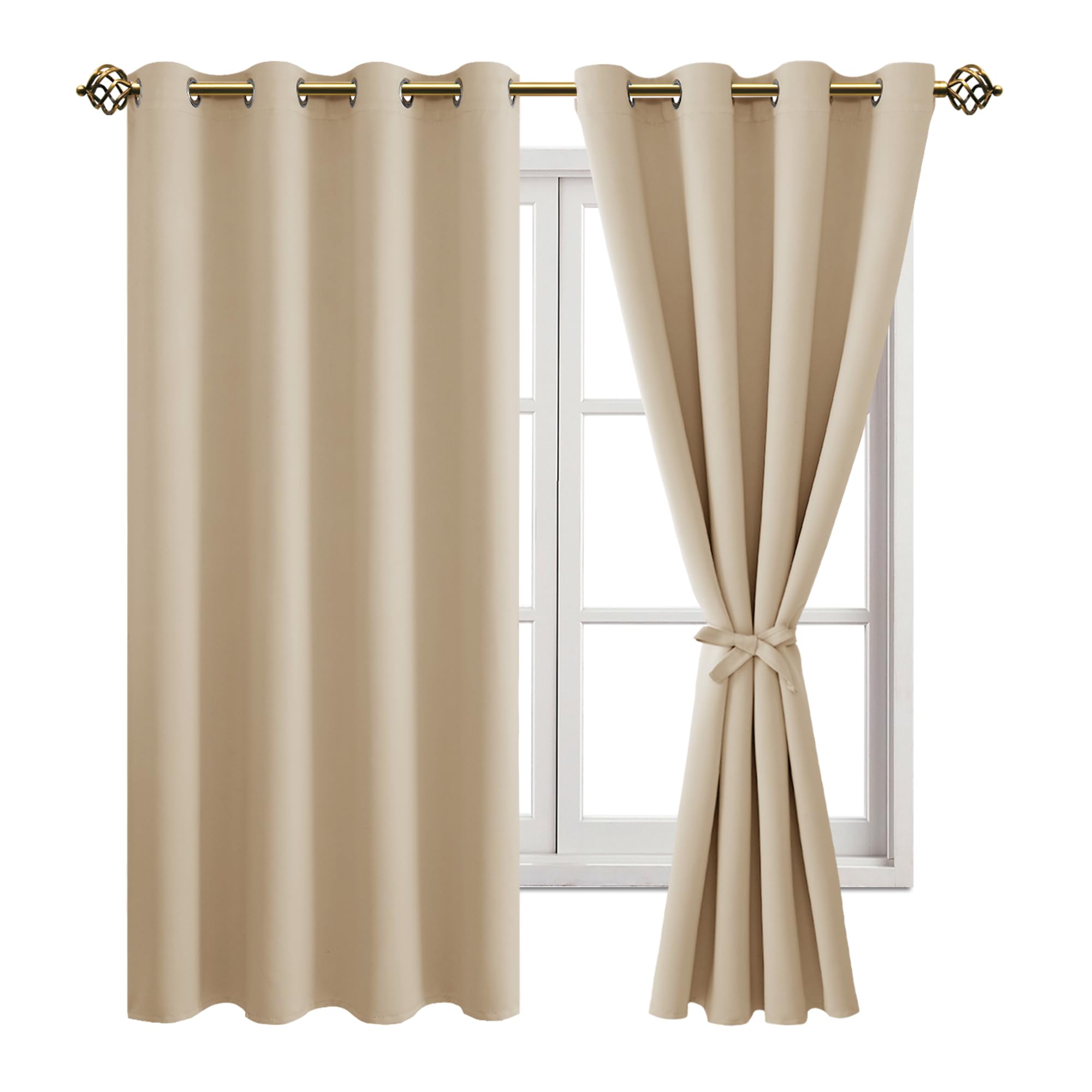 JIUZHEN Vorhänge Blickdicht mit Raffhalter Ösenvorhang Gardinen für Wohnzimmer Verdunkelungsgardinen gegen Kälte und Wärme Schlafzimmer, Biscotti Beige, 2 Stück, 175x140cm(HxB)