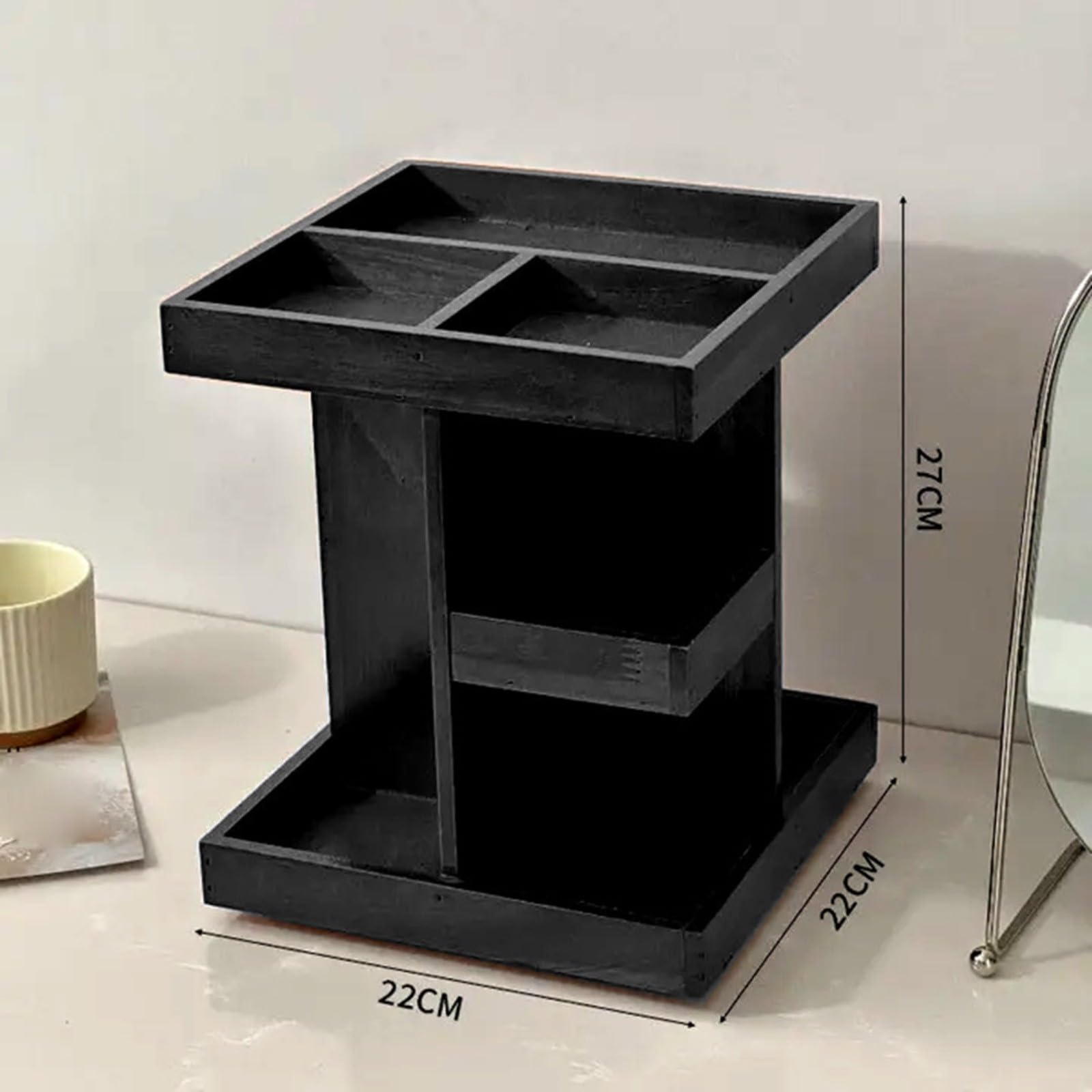 Organizador de perfume giratorio de 360° para hombre, soporte de reloj de colonia de madera de 3 niveles con bandeja de almacenamiento multicompartimento de gran capacidad para artículos