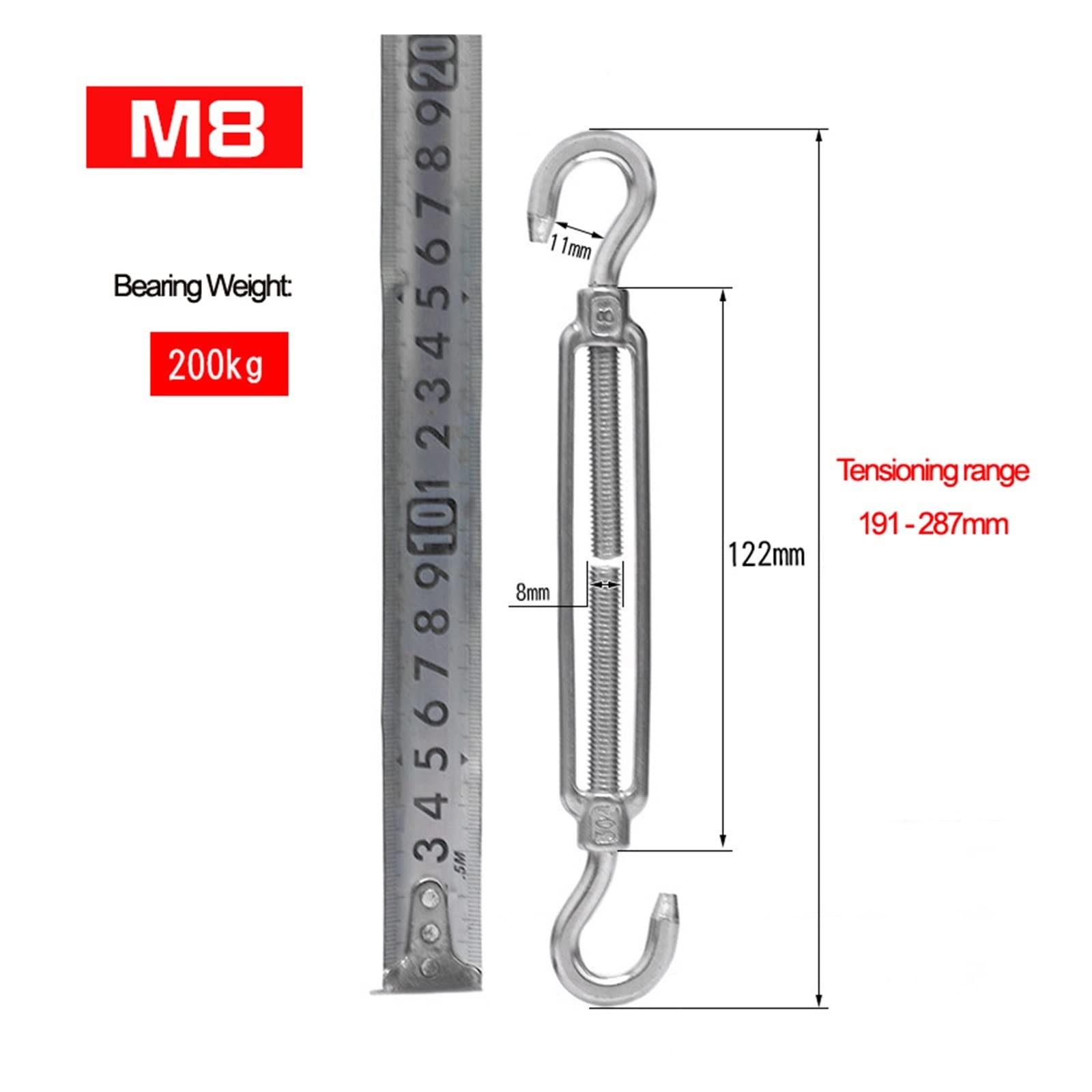 21 sztuk napinacza drutu ze śrubą rzymską M4-M8 | Regulowane haczyki ze stali nierdzewnej 304 do napinania liny(Oo Tpye M6 2pcs)