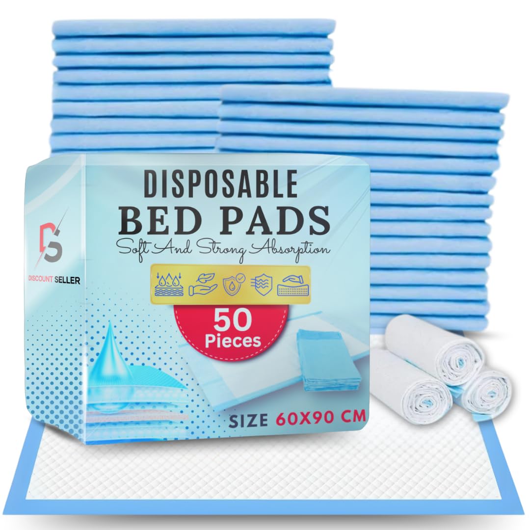 Discount Seller White, Blue 50 Pack Incontinence Bed Pads 60X90 Cm– High Absorbent, Leakproof & Odour Control Disposable Bed Pads For Adults & Kids, Soft And Non-Slip Incontinence Sheets (Inco Sheets) & Bed Mats