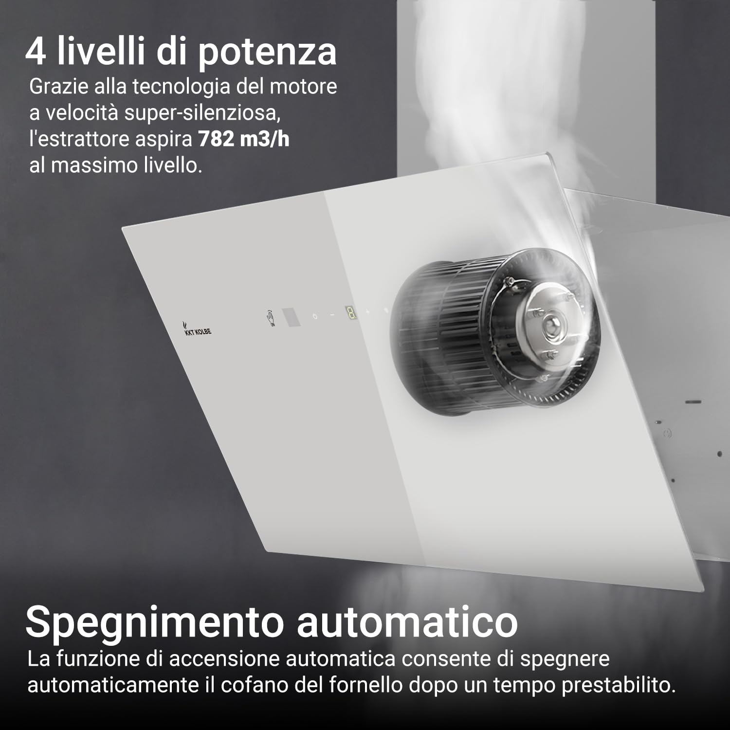 Cappa Aspirante KKT KOLBE BASE6002W, 60 Cm, Bianca, Controllo Gestuale, 3 Potenze, A+++, LED, Filtro Carboni Attivi Incluso, Ricircolo E Scarico