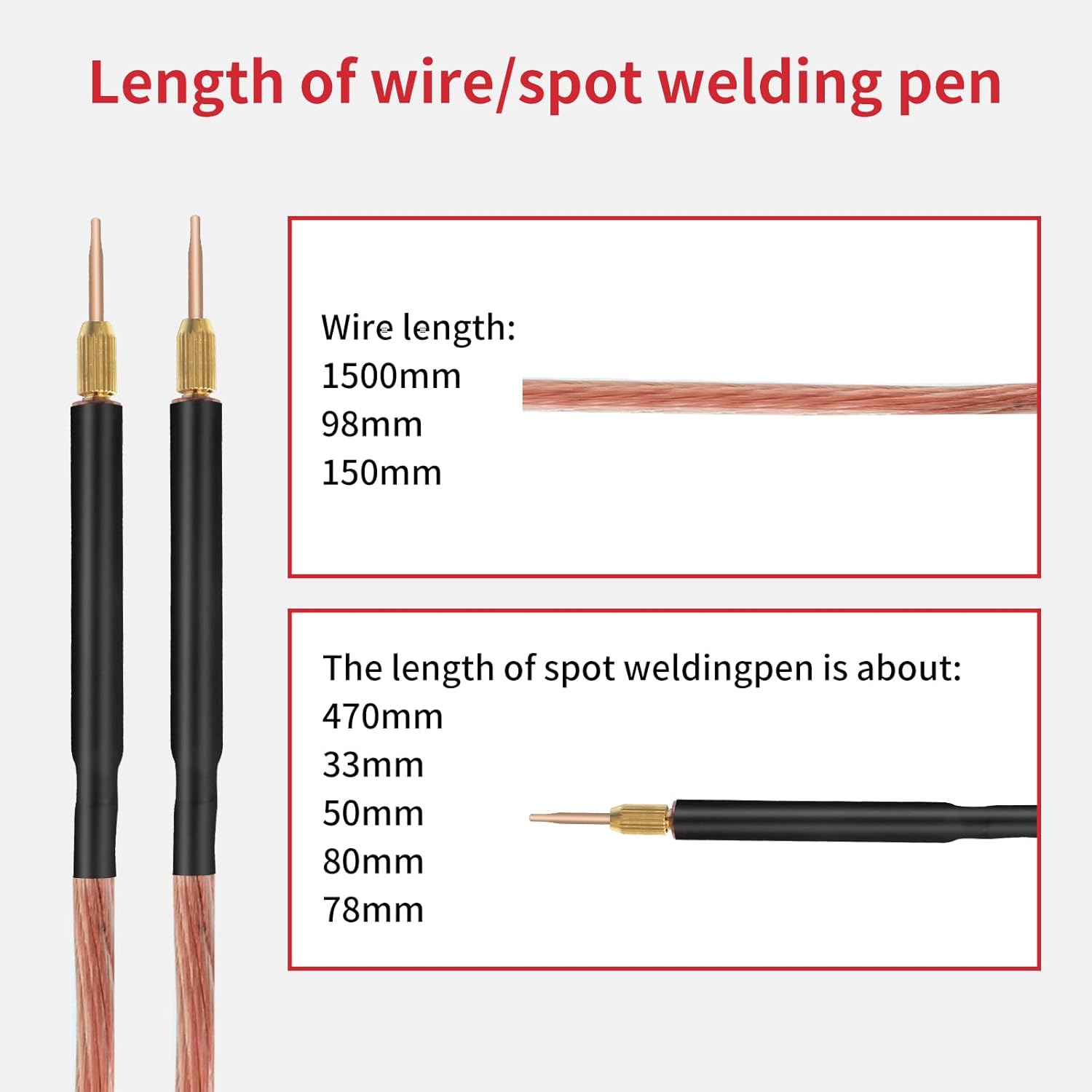 Spot Welding Pen and Wire Length Specifications