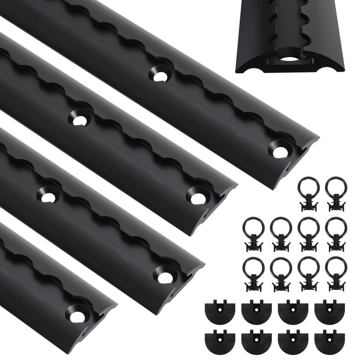 Airlineschiene 4x1 m Aluminium,Zurrschienen Runde Halbrunde Form,Airlineschienen Set mit 10 Airlineschienen-Fitting-Ring 8 Airlineschiene Endkappe,für Wohnmobile und LKW,Schwarz