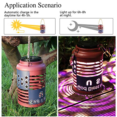 Solar Lanterns Outdoor Waterproof, Hanging Solar Lantern With Star Decorations - Flickering Star Lights, Multicolor Solar Lights, Retro Style Outdoor Patio Garden Decorative Lights 2 Pack #TOP5